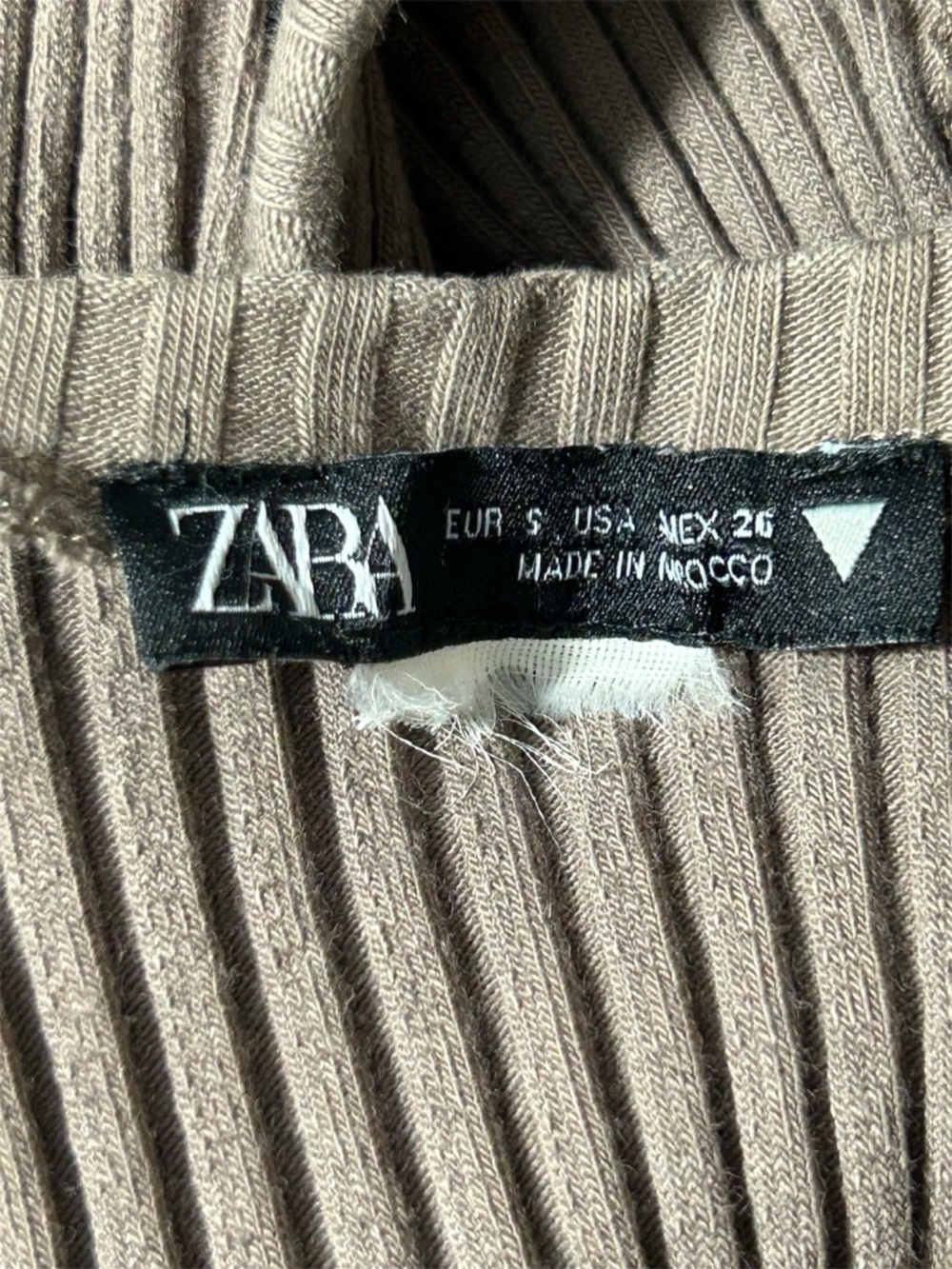ZARA Ribbed Lace Up Side Crop Top Knit Tank Taupe Brown S - Picture 6 of 7